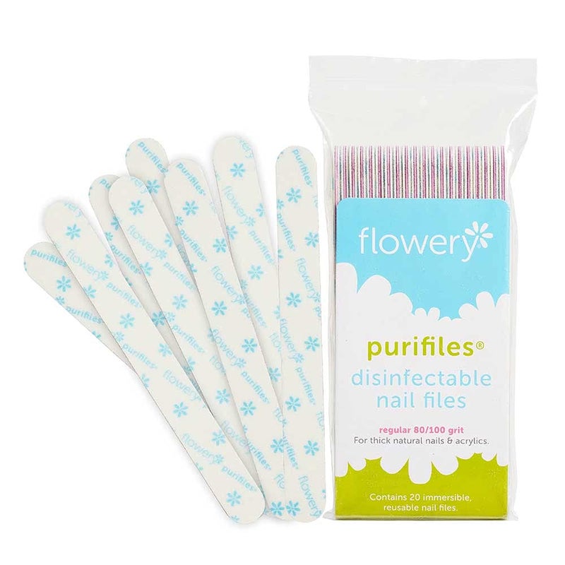 Flowery Purifiles Standard Pink Core Disinfectable Nail Files 80100 Grit 20 per Pack
